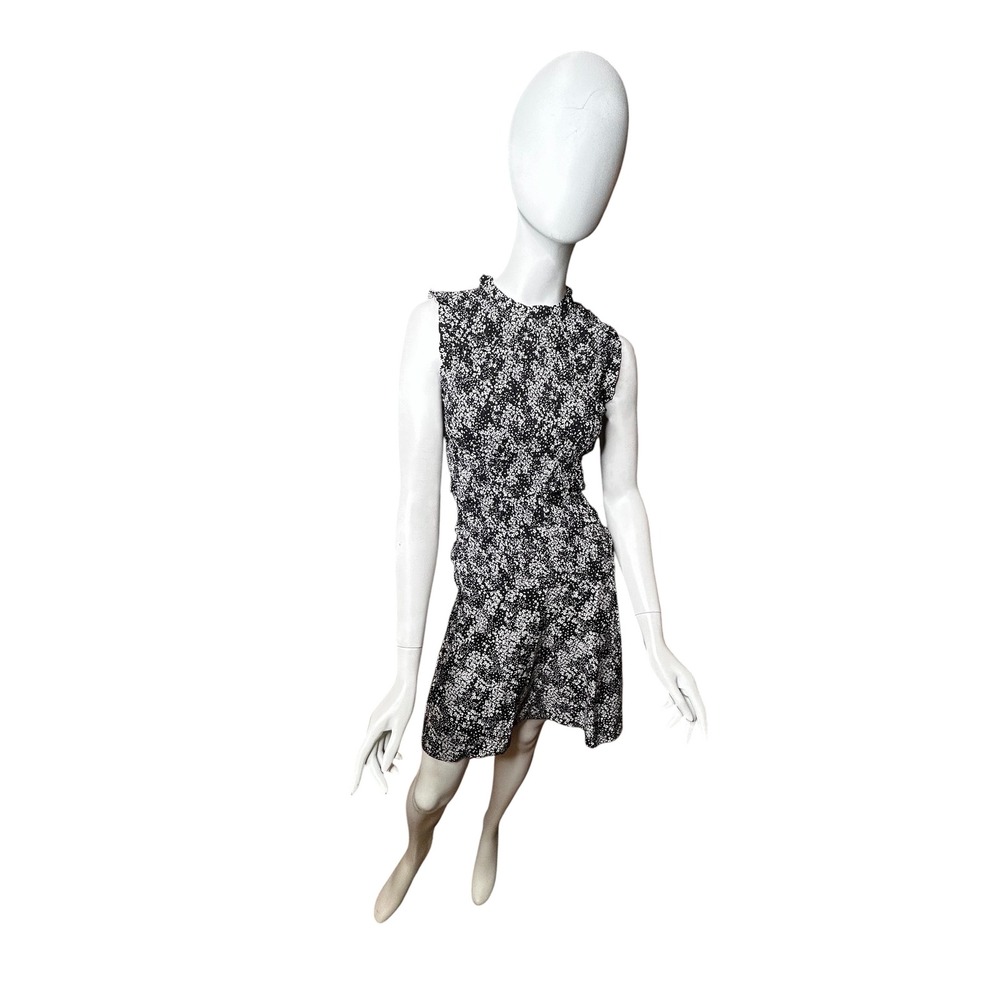 Madewell Smocked Crewneck Mini Dress in Floral Size 0 Black NWT - Picture 3 of 16